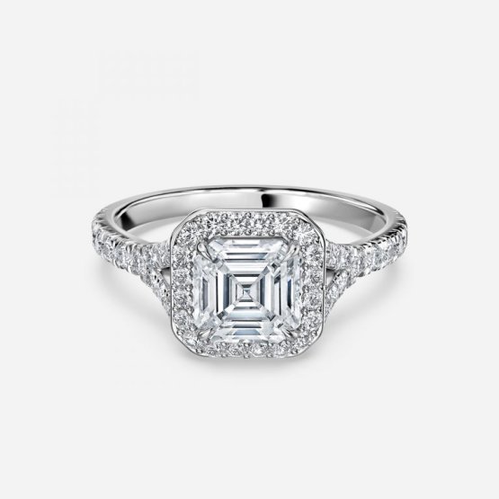 1 carat asscher shaped diamond ring with halo