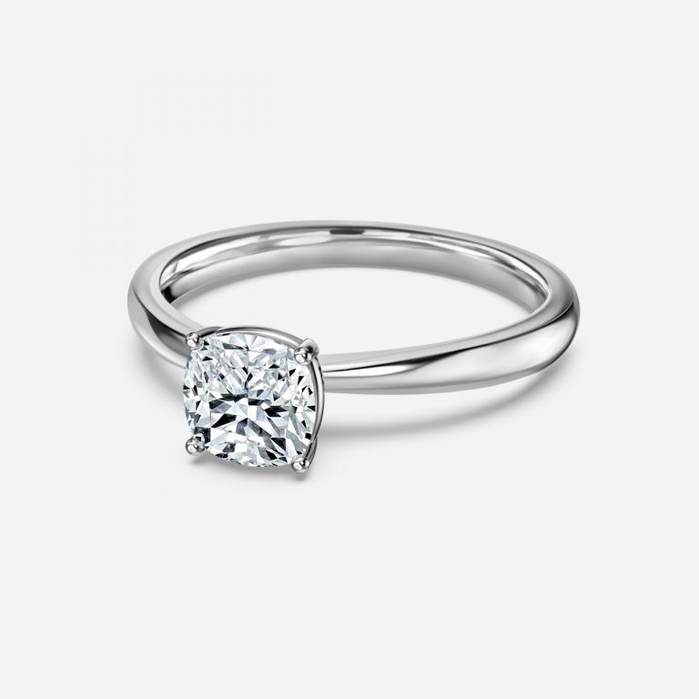 14k white gold cushion solitaire engagement ring