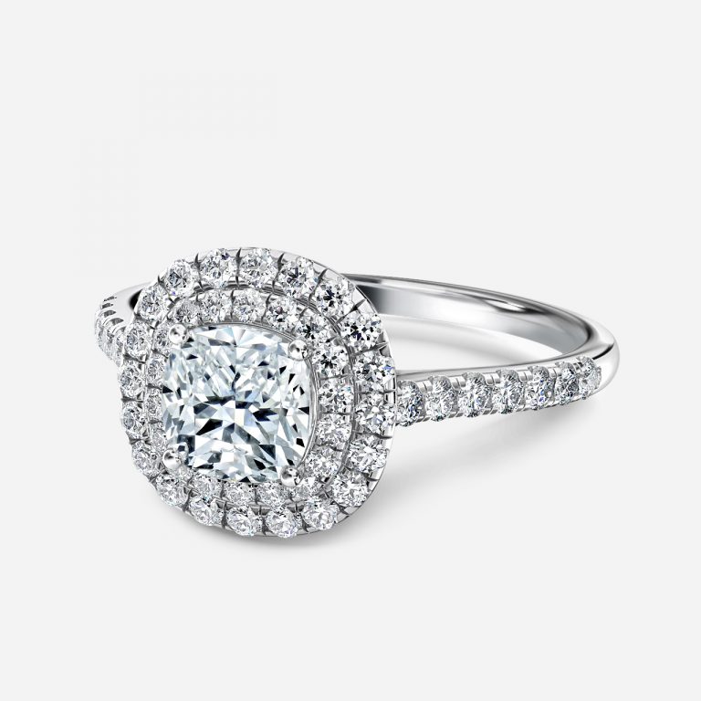 2 carat cushion cut engagement ring with halo