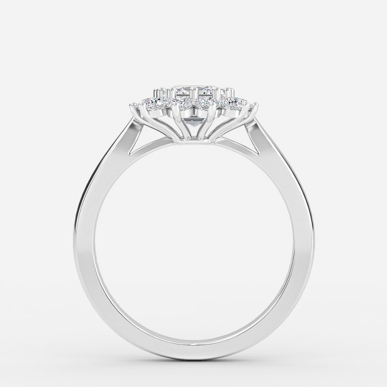 asscher and diamond cluster ring white gold