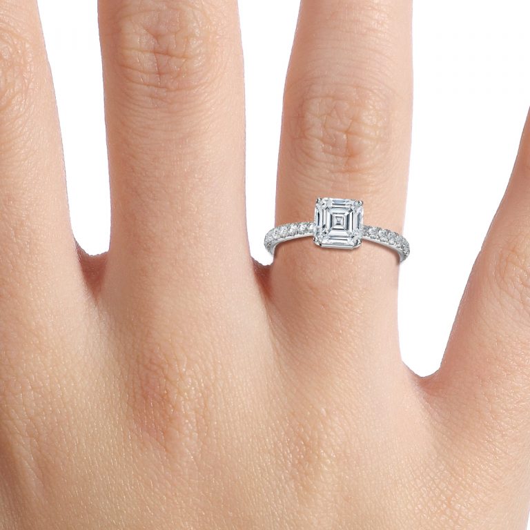 asscher diamond ring with diamond band promise ring