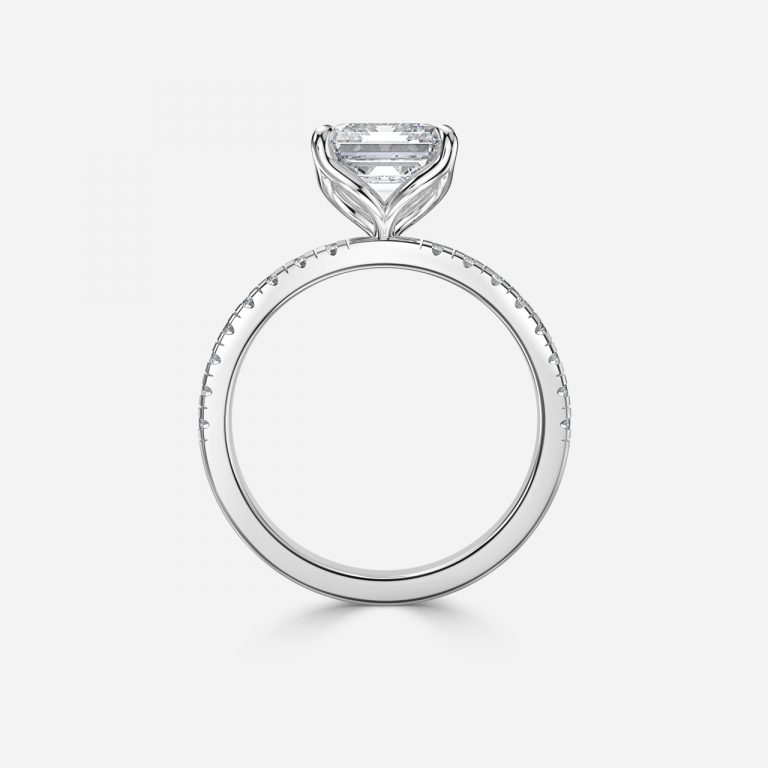 asscher engagement ring with diamond band