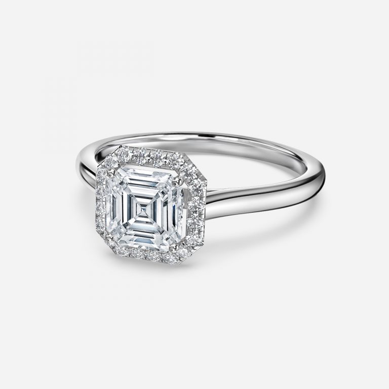 asscher shaped diamond halo ring