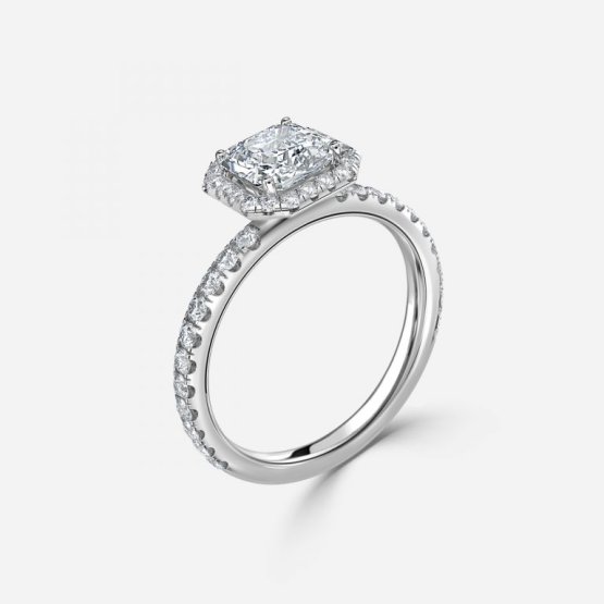 asscher shaped halo engagement ring with wedding band
