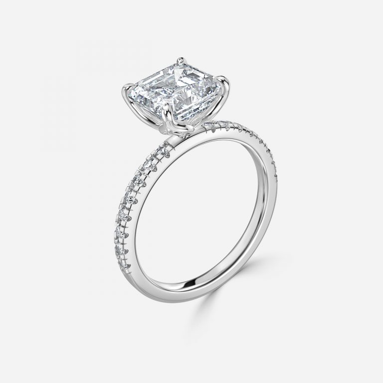 asscher solitaire gold engagement ring with diamond band