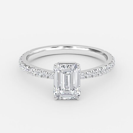 Crown Emerald Diamond Band Engagement Ring