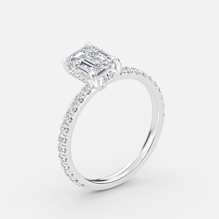emerald cut hidden halo engagement ring white gold