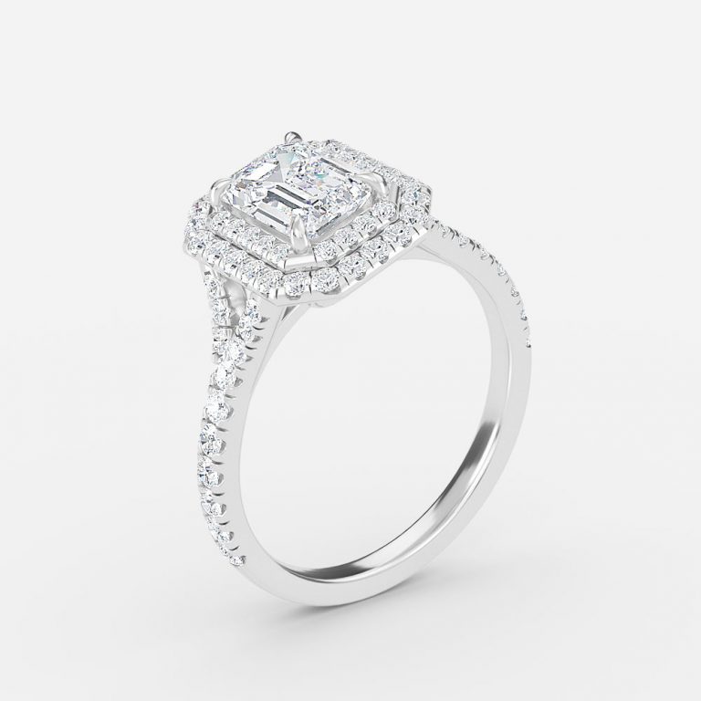 halo emerald cut diamond ring
