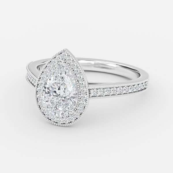 halo lab created pear diamond engagement ring