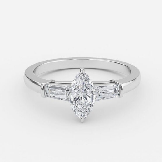 marquise diamond three stone engagement ring set