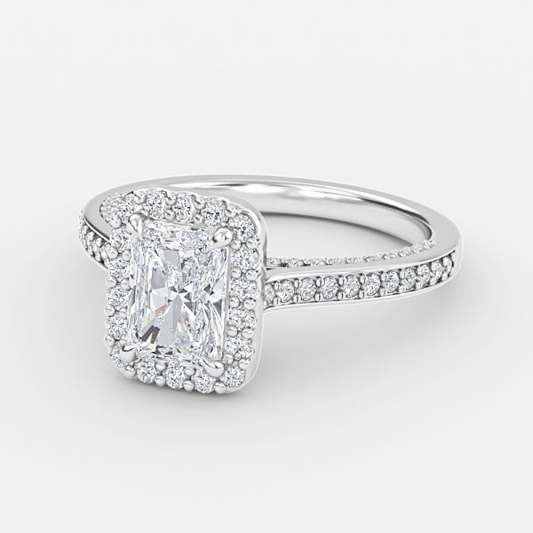 halo lab created radiant diamond engagement ring