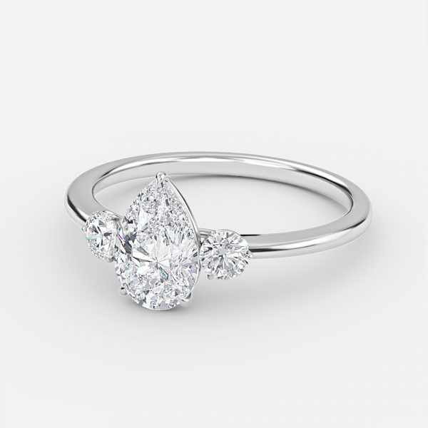 lab created three stone pear diamonds engagement rings