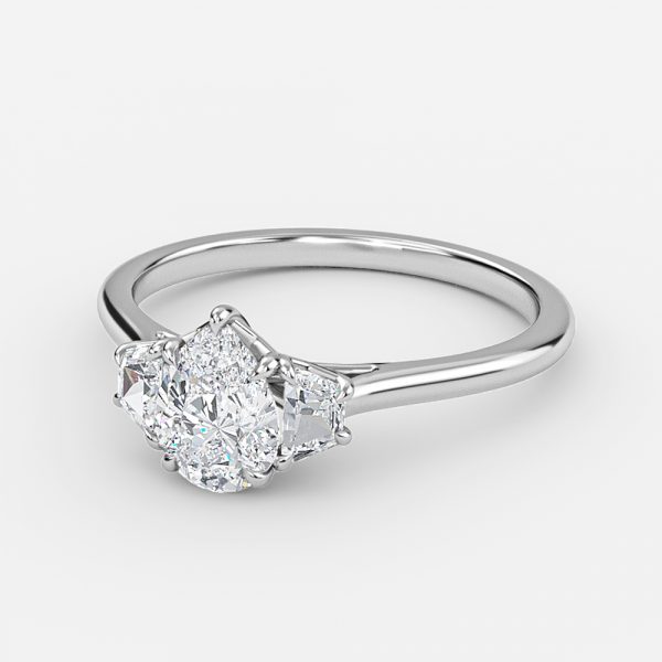 pear lab craeted three stone diamond engagement ring