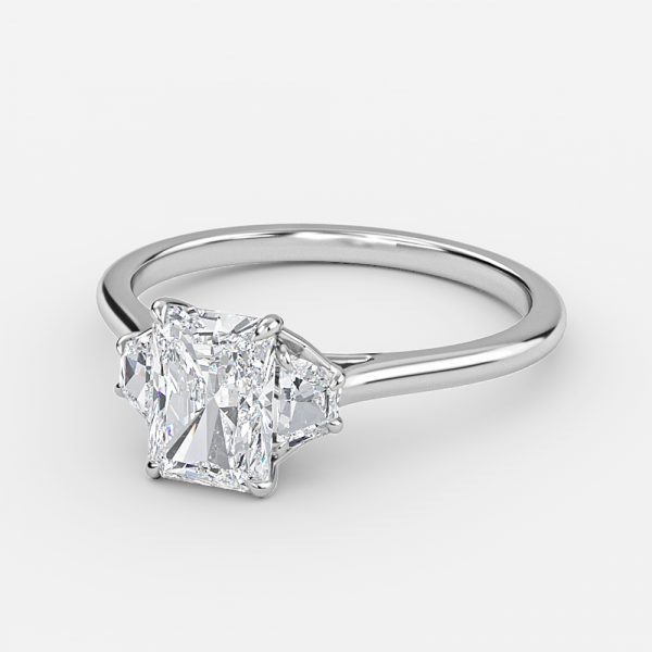 radiant lab craeted three stone diamond engagement ring