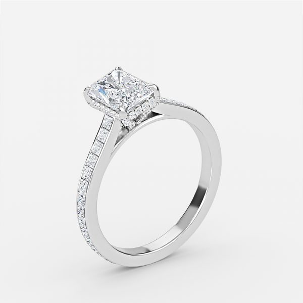 radiant lab grown diamonds hidden halo engagement ring