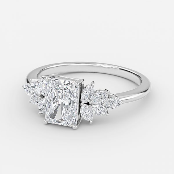 three stone lab created radiant diamond engagement ring