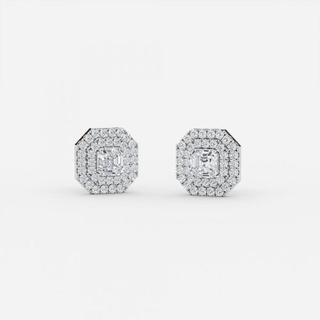 Asscher Lab Grown Diamond Double Halo Earrings