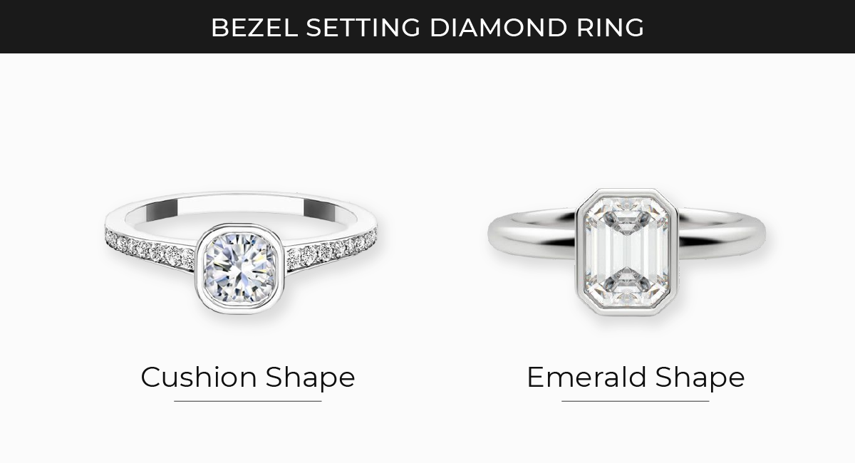 Bezel setting for cushion cut diamond vs emerald cut diamond