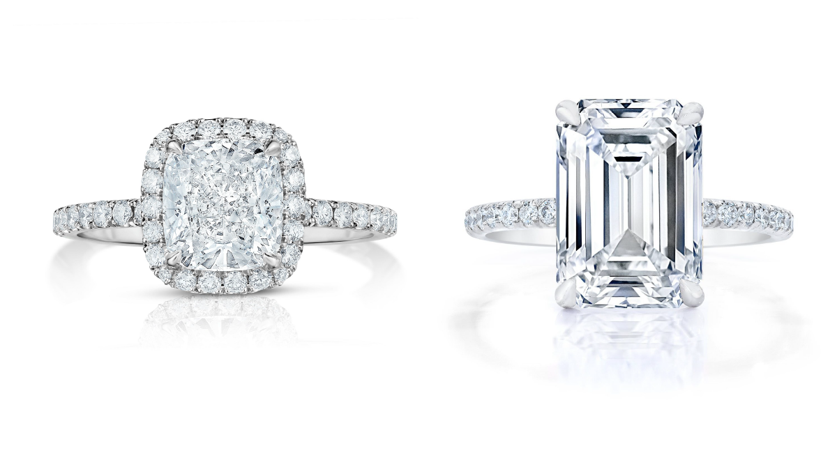 rings setting for cushion cut diamond and emerald cut diamond 