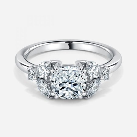 Yasmin Cushion Three Stone Engagement Ring