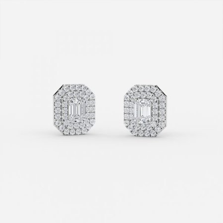 Emerald Lab Grown Diamond Double Halo Earrings