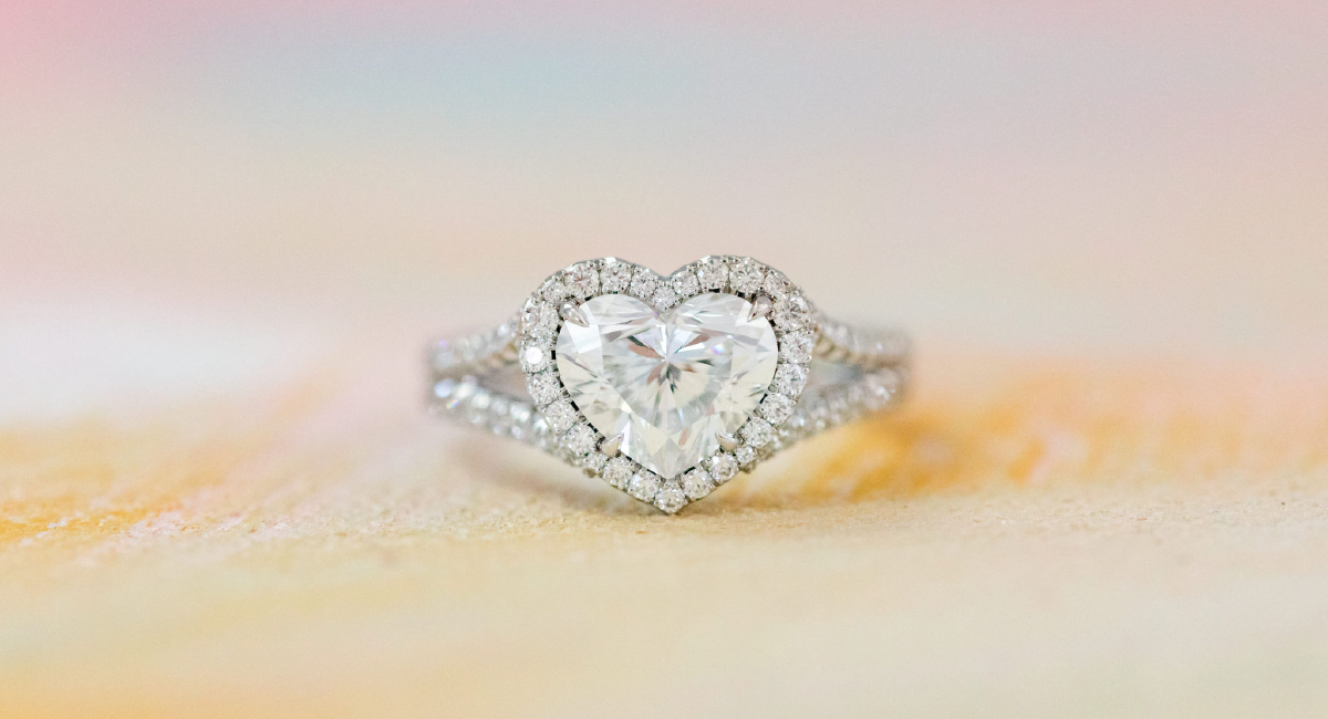 heart diamond halo ring