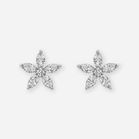 Marquise Diamond Flower Cluster Stud Earrings