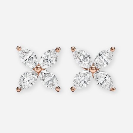 Marquise Diamond Floral Leaf Cluster Stud Earrings