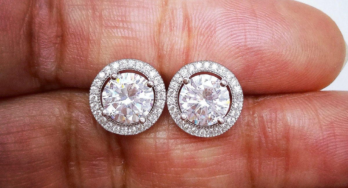 Round lab-created Diamond Halo Earrings