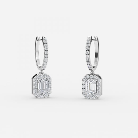 Emerald Diamond Halo Drop Earrings