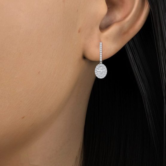 Oval Diamond Halo Drop Earring