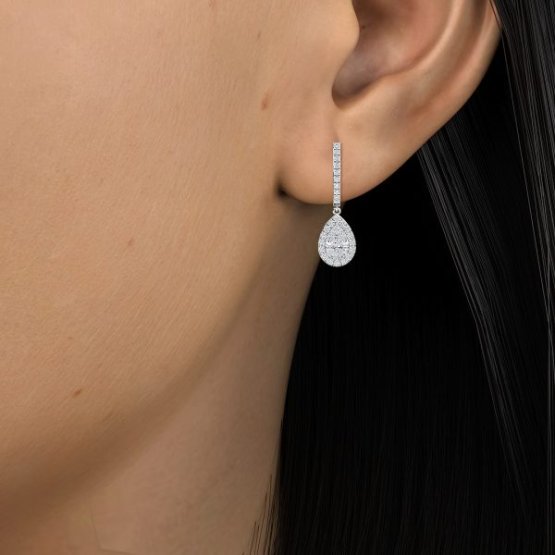 Pear Diamond Halo Drop Earring