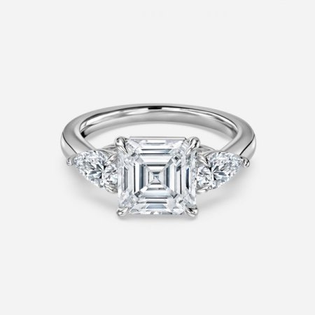 Olina Asscher Three Stone Engagement Ring