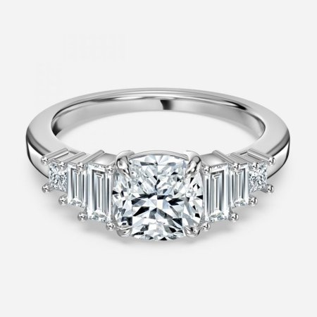 Diya Cushion Three Stone Engagement Ring