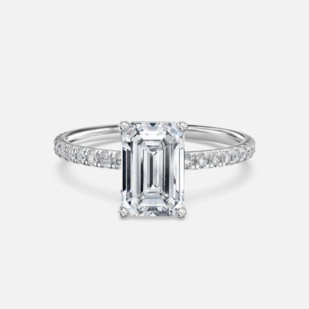 Luz De La Luna Emerald Diamond Band Engagement Ring