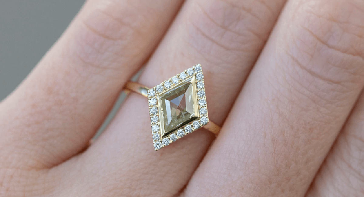 Halo Setting Kite Shape Diamond Ring