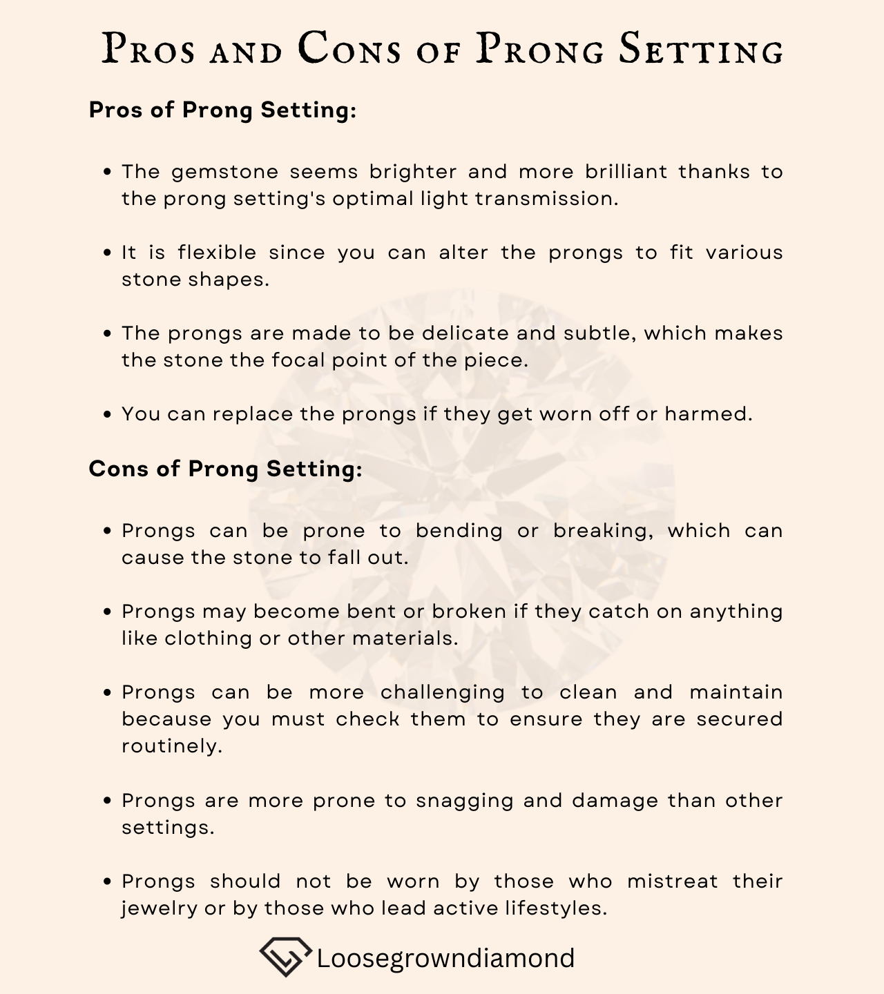 all advantages and disadvantages of prong setting