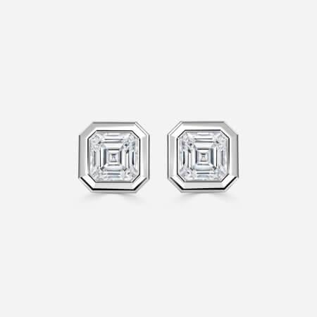 Bezel Set Asscher Diamond Stud Earrings