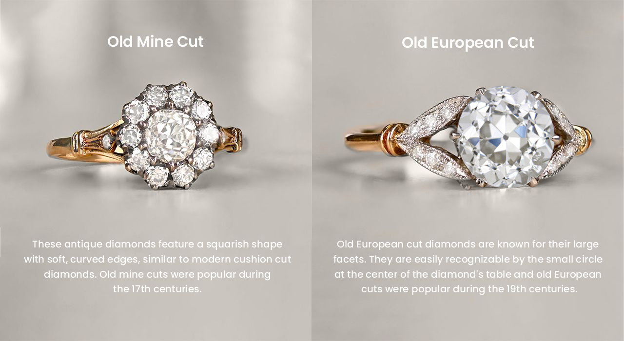 Old Mine Cut diamond vs old European Cut diamond